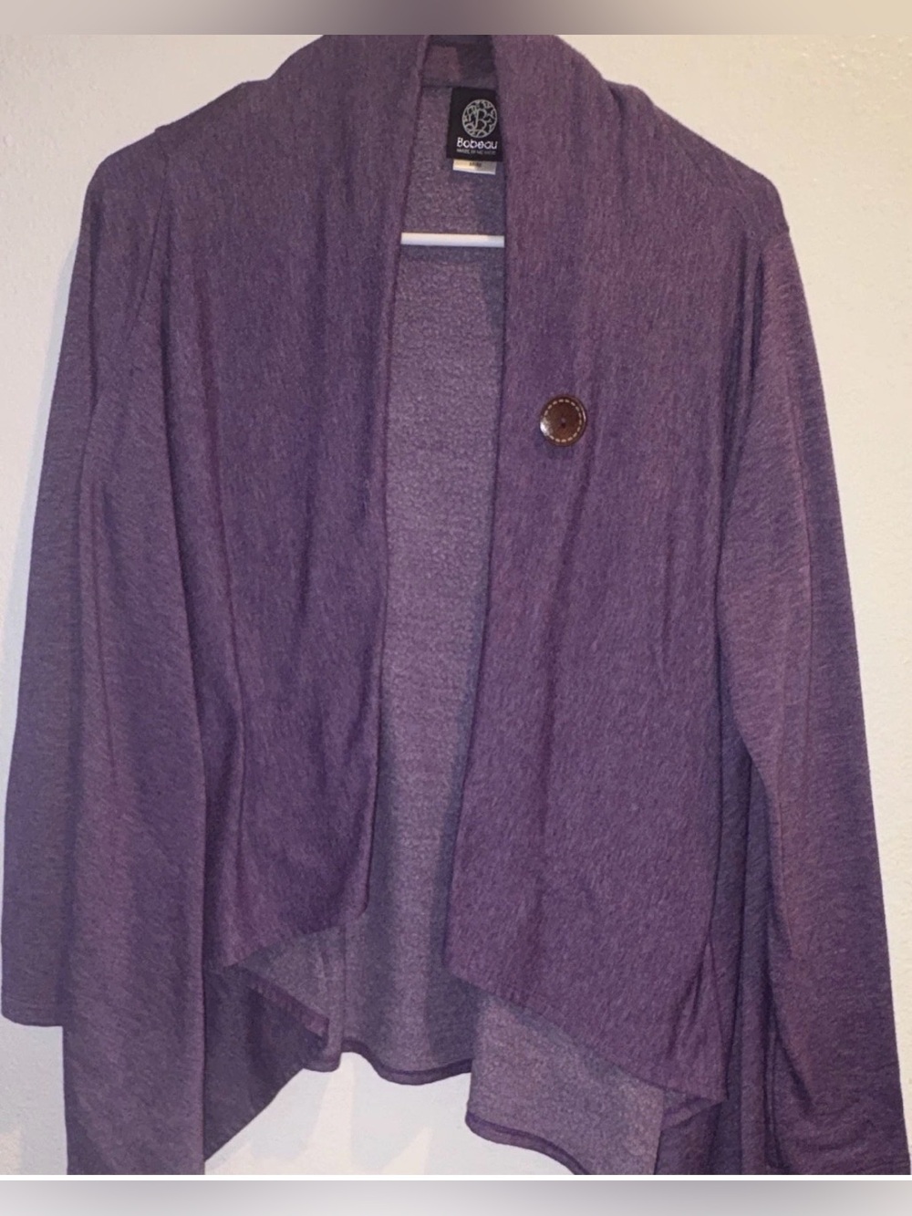 bobeau Purple Open-Front Draped Cardigan with Button